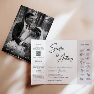 Photo Wedding Invitation Template, Gatefold Trifold, Editable Canva