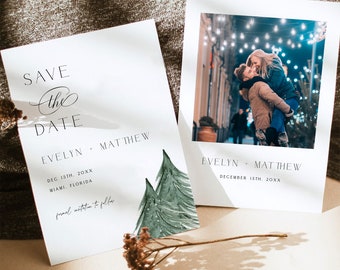 Christmas Save the Date, Save The Date Template with Photo, Minimalist Save the Date Template,Holiday Wedding Save-the-date Invitation