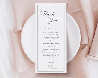 Wedding Thank You Card Template, Minimalist Wedding Photo Thank You Card, Wedding Napkin Note, Thanks Card Printable, Editable Template