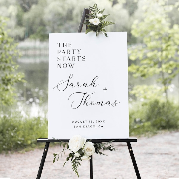 The Party Starts Now Wedding Sign Template, Minimalist Wedding Welcome Sign, Editable Welcome Sign Template, Wedding Welcome Sign, Digital