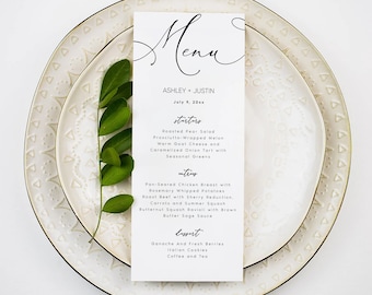 Minimalist Wedding Menu Template, Modern Script Wedding Dinner Menu, Wedding Menu Template, Printable Menu Card, Instant Download, Digital