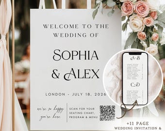 Wedding Seating Chart Website: Digital QR Code Sign - Editable Canva