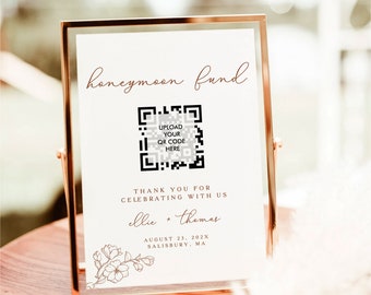 Modern Honeymoon Fund Sign Template, Venmo Honeymoon Wish Sign, QR Code Modern Wedding Sign, Editable Wedding Sign, #Pandora