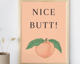 Art Print: Poster Bathroom | Saying humor | "NICE BUTT" | Typography | Poster funny | Minimalist Poster | Quote funny