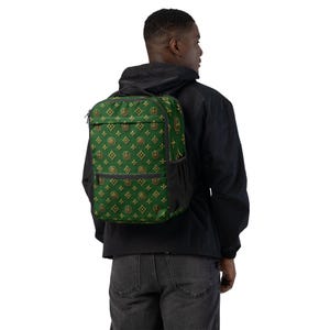 Mochila utilitaria con monograma verde esmeralda / Mochila de viaje de lujo de diseño para portátil