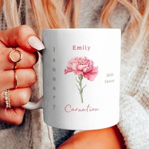 Birth Flower Mug Personalized Birth Flower Coffee Cup With Name Custom Birth Month Flower Mug Birthday Gift For Her Gift For Friend
