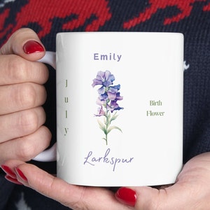 Birth Flower Mug Personalized Birth Flower Coffee Cup With Name Custom Birth Month Flower Mug Birthday Gift For Her Gift For Friend