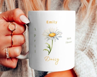 Birth Flower Mug Personalized Birth Flower Coffee Cup With Name Custom Birth Month Flower Mug Birthday Gift For Her Gift For Friend