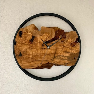 Custom Made Metal & Olive Wood Wall Clock, Wooden Wall Clock, Rustic Wall Clock, Unique Gift, Farmhouse Wall Clock, Housewarming gift