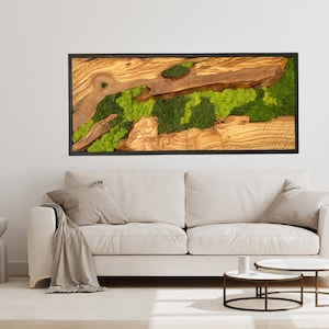 Handmade Preserved Moss Wall Art: Olive Wood in Black Frame