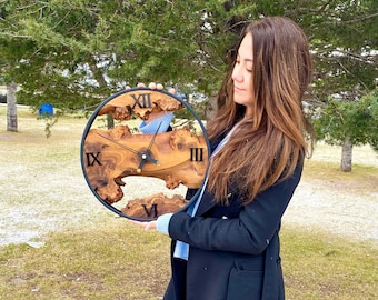 Live Edge Olive Wood Wall Clock, Personalized Natural Wooden Clock, Bespoke Olive Wood Wall Clock, Unique Olive Wood Design