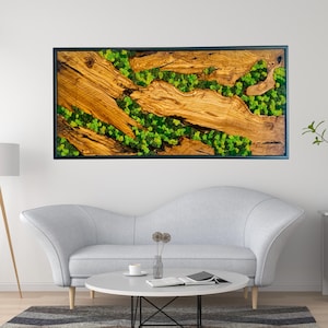 Preserved Moss Wall Art: Olive Wood Frame, Handmade Nature Decor