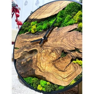 Live Edge Olive Wood Moss Wall Clock: Handmade Botanical Art - Etsy
