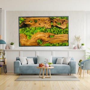 Olive Wood & Preserved Moss Wall Art: Boho Rustic Decor