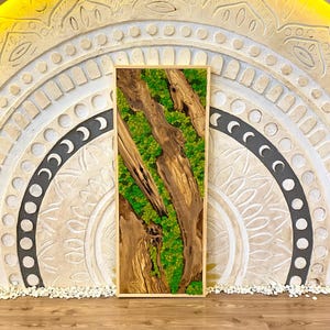 Handcrafted Olive Wood and Moss Wall Art, Custom Olive Wood and Preserved Moss Wall Decor, Personalized Olive Wood and Moss Wall Hanging