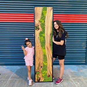 Fast Shipping Moss Wall Art with Live Edge Olive Wood, Handcrafted Moss Wall Decor, Best Gift Wooden Wall Art, Large Wall Art for New Home