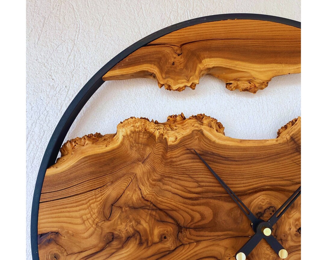 Live Edge Olive Wood Wall Clock, Personalized Natural Wooden Clock ...