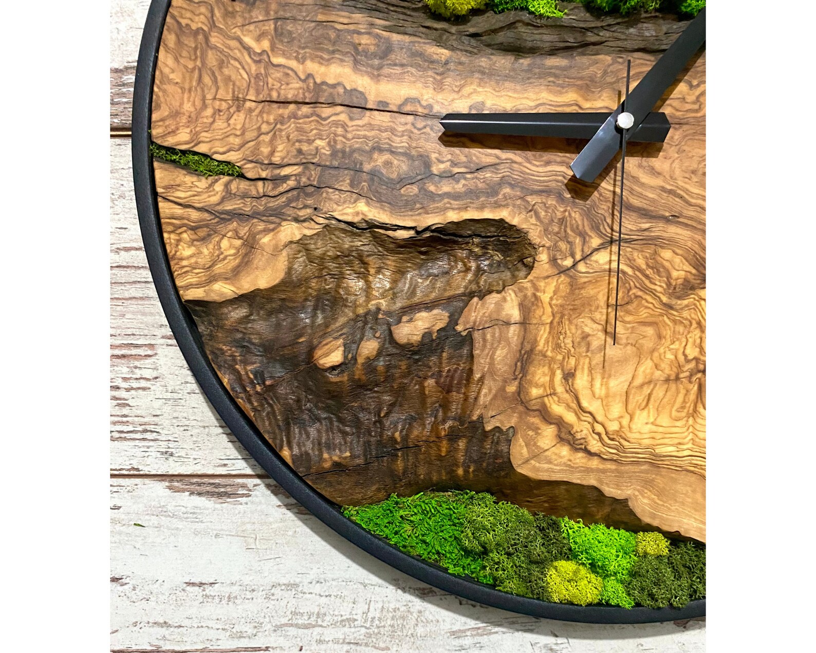 Live Edge Olive Wood Moss Wall Clock: Handmade Botanical Art - Etsy