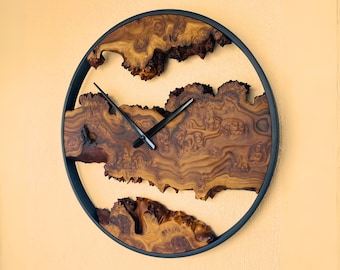 Unique Live Edge Olive Wood Wall Clock, Large Wooden Wall Clock for Wall, Wood Wall Clock, Olive Wood Clock, Birthday Gift