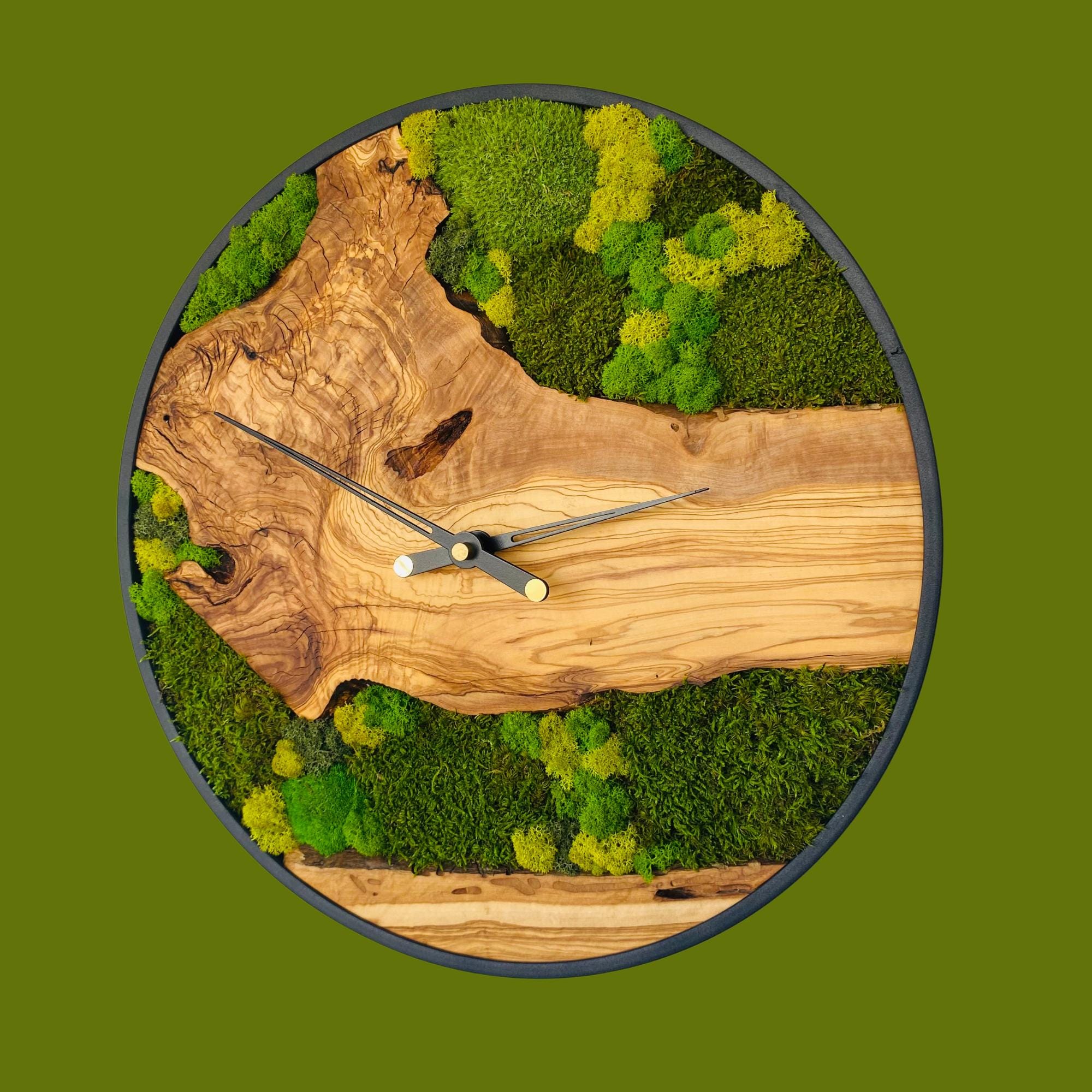 Handmade Olive Wood Moss Wall Clock: Silent Decor - Etsy