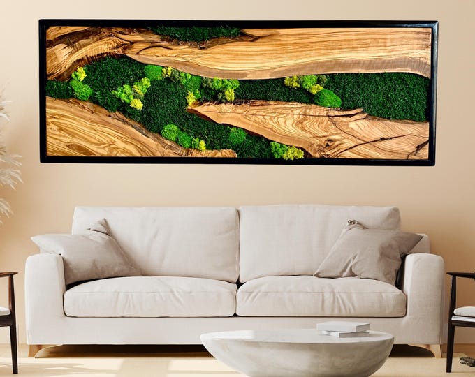 Featured listing image: Handcrafted Moss and Wood Wall Art: Rustic Greenery Decor