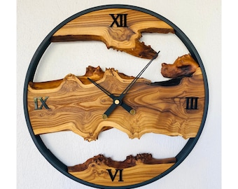 Live Edge Olive Wood Wall Clock, Birtday Gift Wooden Clock, Bespoke Olive Wood Large Wall Clock, Olive Wood Wall Art, Gift for Home