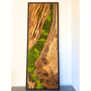 Handmade Moss Wall Art, Made to Order Wood & Moss Hanging, Preserved Moss and Olive Wood Wall Decor for Living Room, Wooden Wall Art