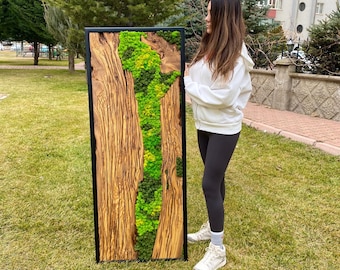 Custom Moss Wall Art: Preserved Moss & Olive Wood Decor
