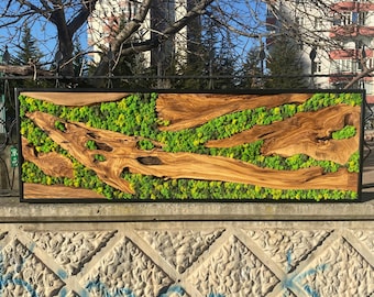Personalizowana sztuka ścienna z mchu: ręcznie robiona drewniana rama z botanicznym wystrojem