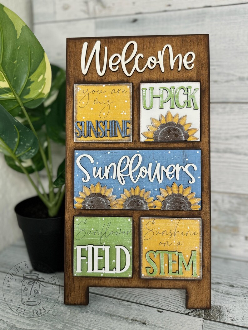 Sunflower MINI Leaning Ladder Tiles Home Decor, Tiered Tray Decor