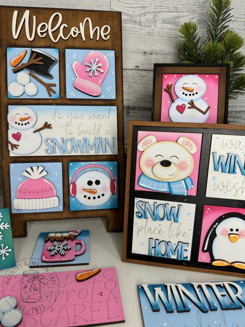 Winter MINI Leaning Ladder Tiles Home Decor, Tiered Tray Decor, Custom