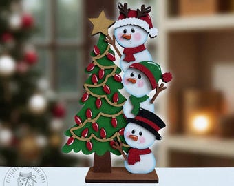 Stacked Snowmen Decorating Tree Shelf Sitter, Home Decor for Winter and Christmas, Fireplace Mantle Piece, Tabletop Decor