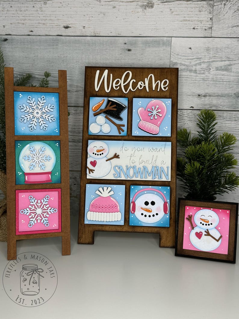 Winter MINI Leaning Ladder Tiles Home Decor, Tiered Tray Decor, Custom