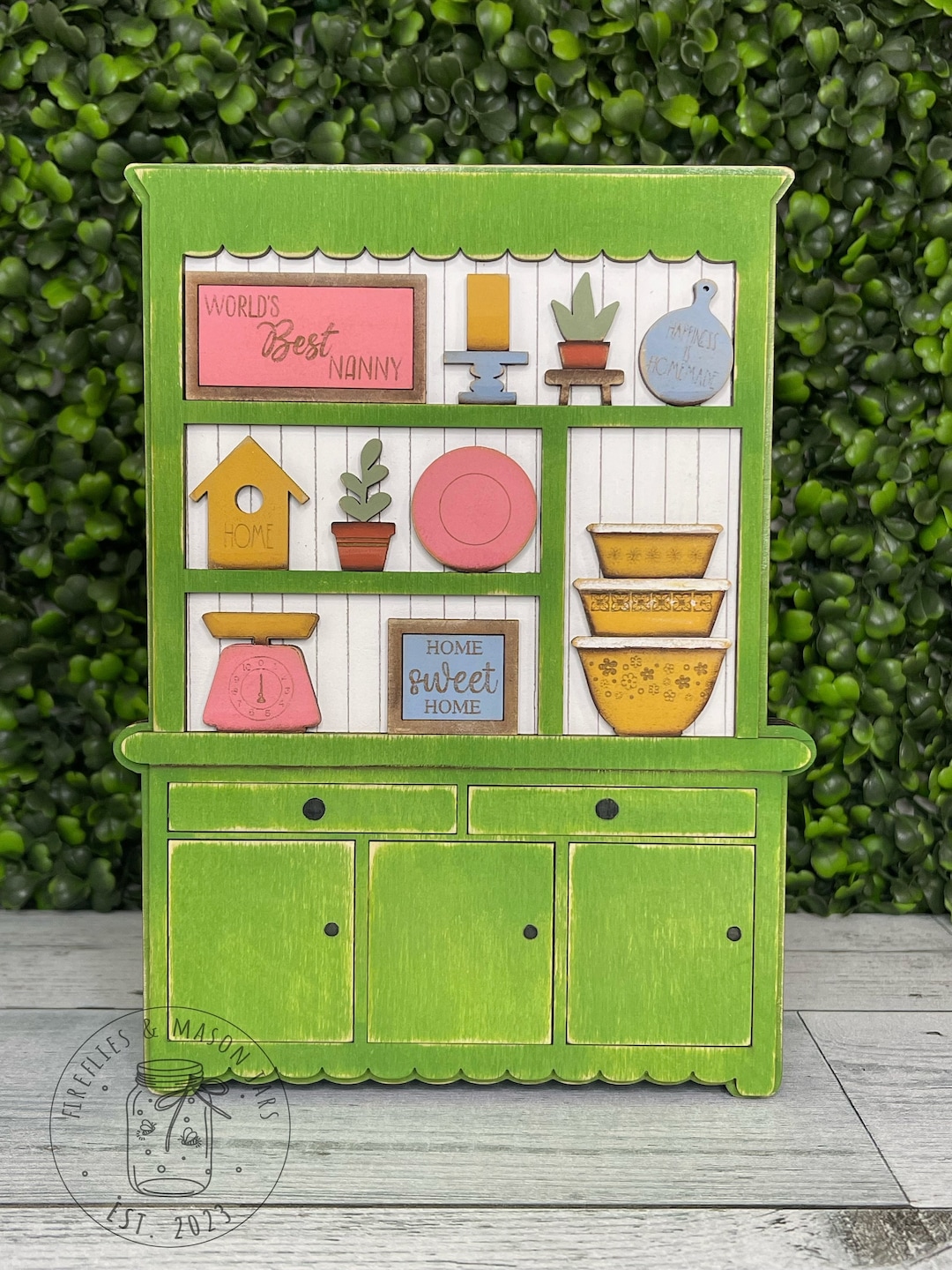 Precious Miniature Farmhouse Hutch, Shelf Sitter, Home Sweet Home Sign ...