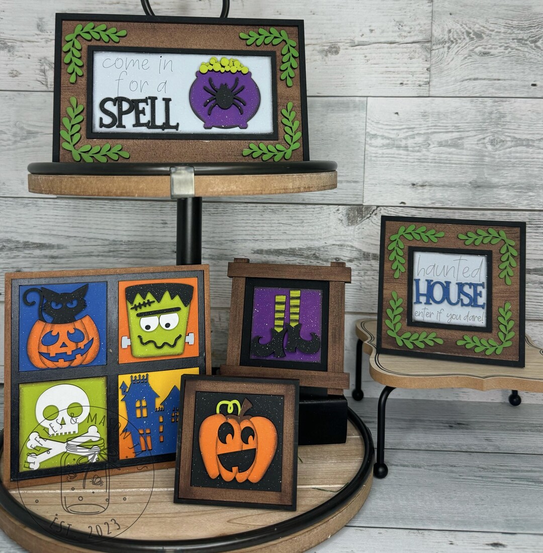 Halloween MINI Leaning Ladder Tiles Home Decor, Tiered Tray Decor