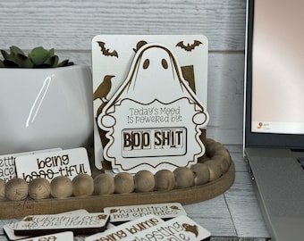 Funny Ghost Mini Desk Sign with Mood Add-ons, Office Decor, Halloween Gift, Co-Worker Gift, Custom Christmas Gift, Christmas 2024
