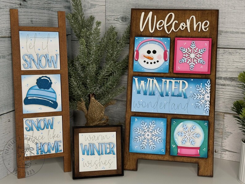 Winter MINI Leaning Ladder Tiles Home Decor, Tiered Tray Decor, Custom