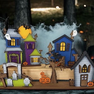 Haunted House Village Tabletop Decor | Spooky Halloween Decor, Individual Sets or Full Set Available