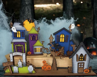 Haunted House Village Tabletop Decor | Spooky Halloween Decor, Individual Sets or Full Set Available
