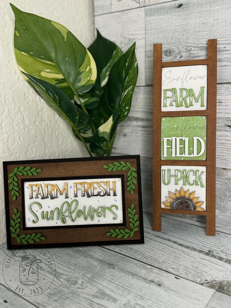 Sunflower MINI Leaning Ladder Tiles Home Decor, Tiered Tray Decor