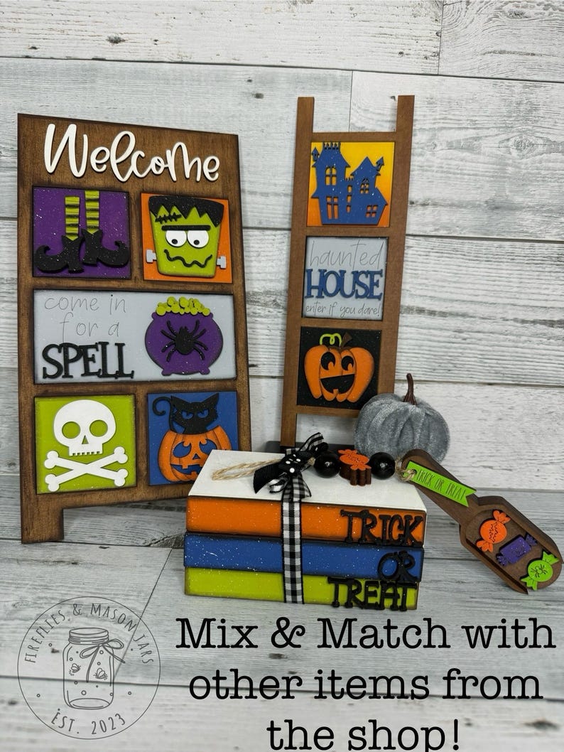 Halloween MINI Leaning Ladder Tiles Home Decor, Tiered Tray Decor