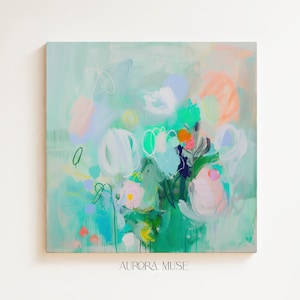Teal Abstract Wall Art | Aqua and Turquoise Large Canvas, Colorful Modern Painting, Extra Large Abstract Art Print  374