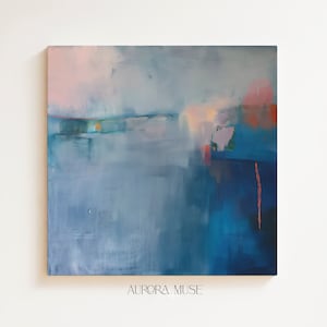 Blaue abstrakte Kunst | Großer Leinwanddruck, Moderne Wandkunst, Quadratisches Kunstwerk, Abstrakte Malerei, Zeitgenössische Dekoration, Statement Kunst | 265
