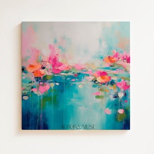 Arte mural moderno y colorido, impresiones artísticas de pintura abstracta, arte original en rosa y verde azulado, lienzo grande de arte bohemio / Aurora Muse 001