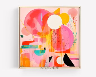 印刷可能なアート、カラフルなモダンウォールアート、明るくカラフルなデジタルアートプリント、黄色とピンク、抽象的なウォールアート | Aurora Muse 032