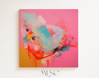 Colorful Modern Wall Art | Bright Colorful Art Prints | Pink and Teal Original Art | Large Boho Canvas Wall Art | 036