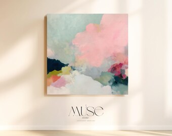 Quadratische Leinwand Kunst, Rosa Pastell Abstrakt für Wohnzimmer · Cotton Candy Skies No. 1059