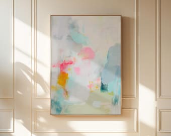 Abstrakte Kunst auf Leinwand, Blush Pink Petrol Gemälde für Schlafzimmer Nebliger Garten Nr. 1063