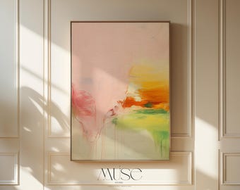 Blush Solstice · Pink Peach & Golden Abstract Framed Wall Art · Soft Contemporary Vertical Style · by Muse Studio 292
