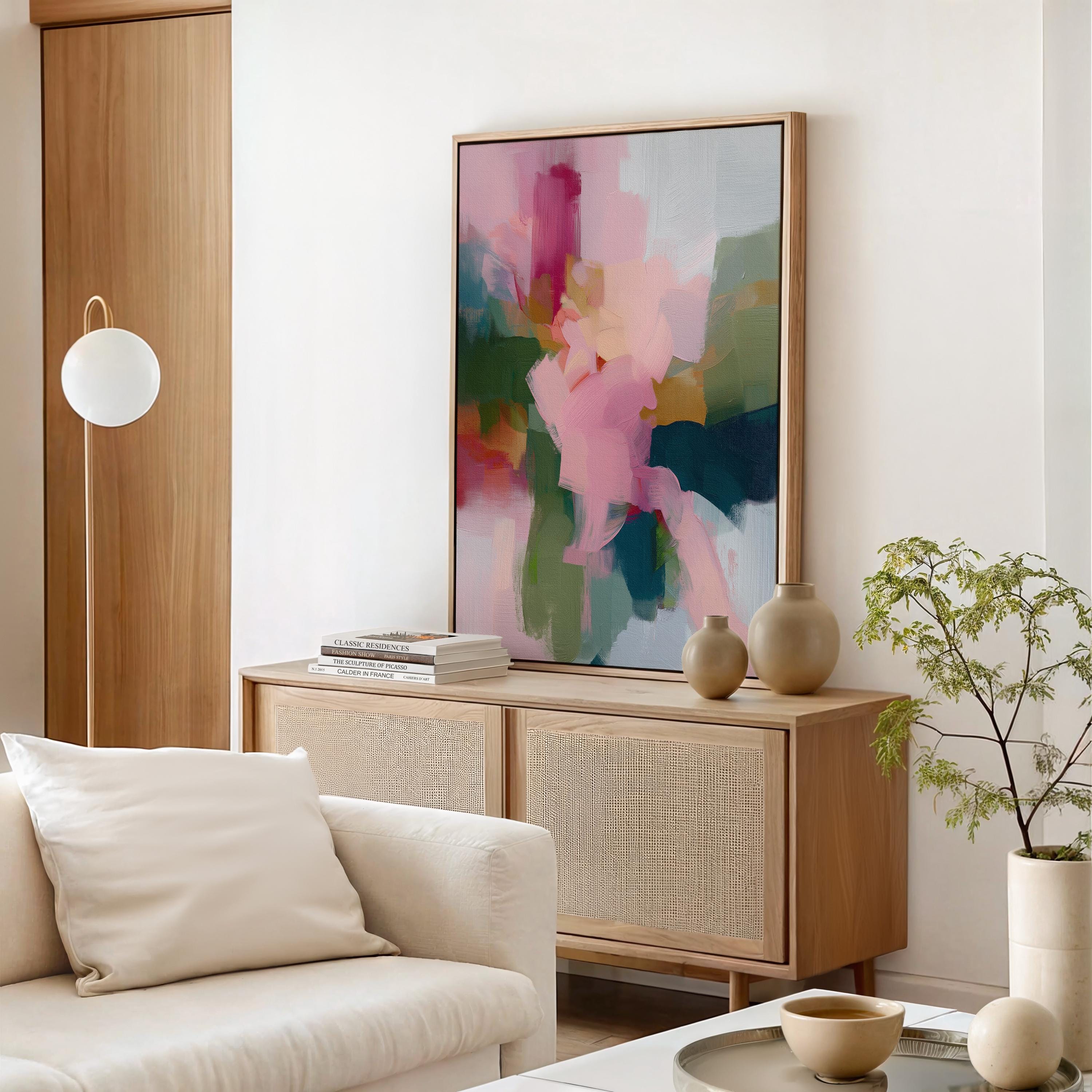 Soft Divide · Horizontal Abstract Wall Art · Pink and Green